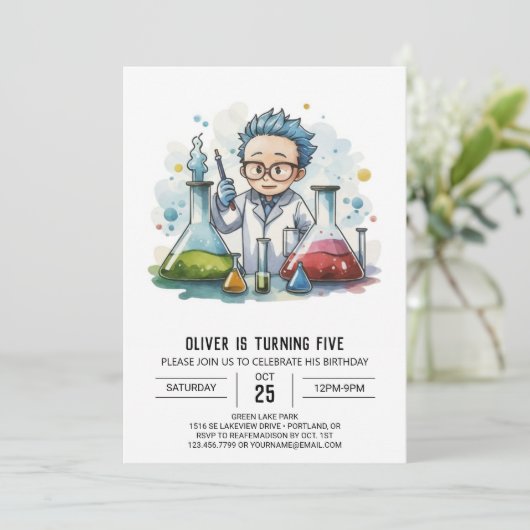 キッズラボディスカバリサイエンティスト誕生日 招待状 (スタンド正面)