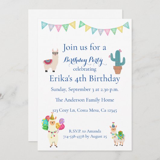 キッズラマサボス誕生日パーティーへの招待 招待状 (正面/裏面)