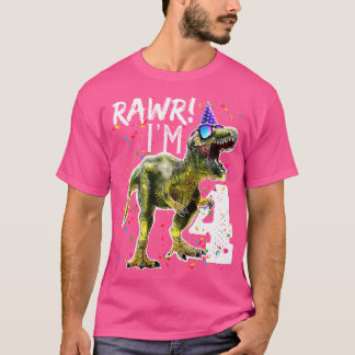 キッズラー私は4歳の誕生日Tレックス恐竜パーティー Tシャツ