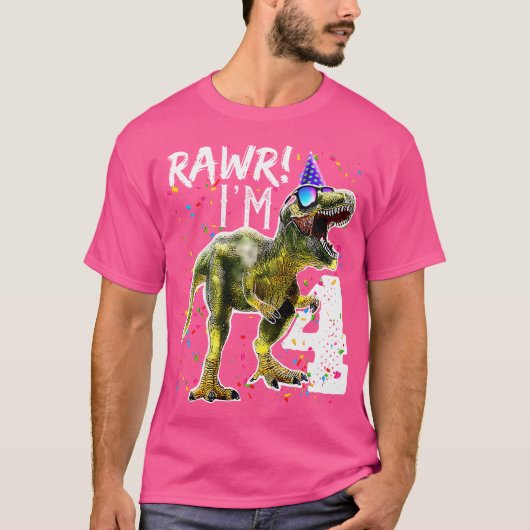 キッズラー私は4歳の誕生日Tレックス恐竜パーティー Tシャツ (正面)