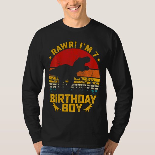 キッズラー私は7誕生日少年の恐竜レックス7 Ye Tシャツ (正面)