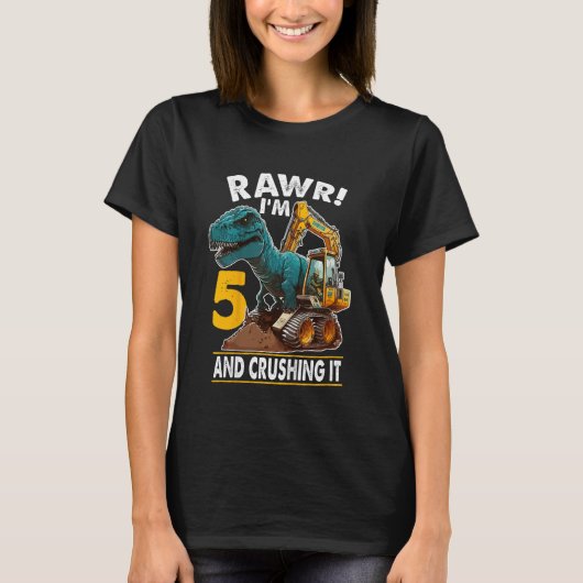 キッズラーI m 5恐竜5番目の誕生日掘削機5 Tシャツ (正面)