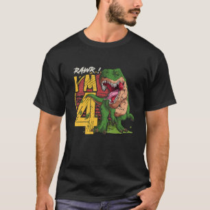 キッズラーI'm 4rd誕生日Tレックス恐竜デコラ Tシャツ