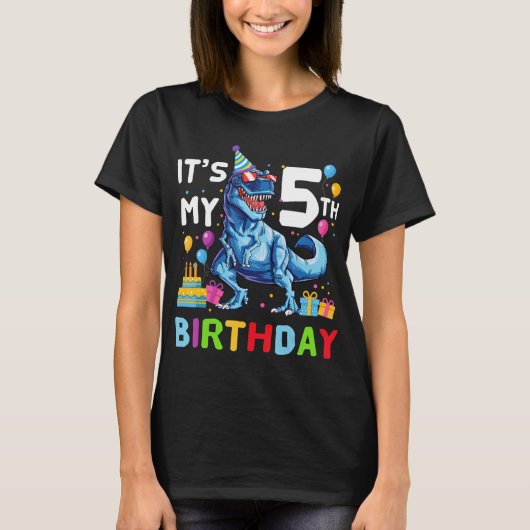 キッズラーI'm 5誕生日Tレックス恐竜パーティー Tシャツ (正面)