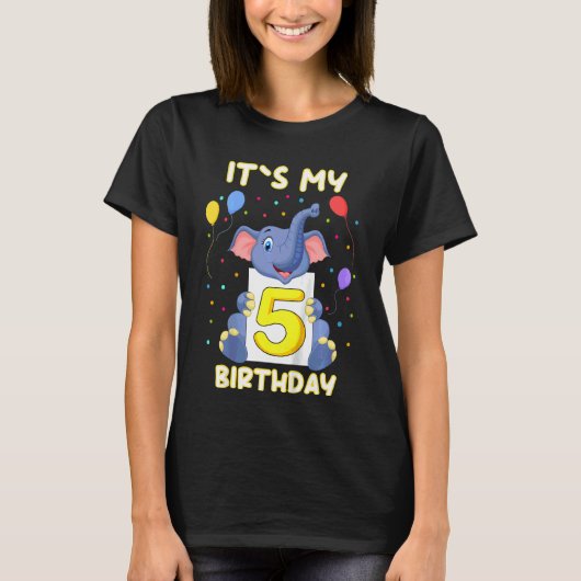 キッズリトルエレファント5th誕生日マイ誕生日 tシャツ (正面)