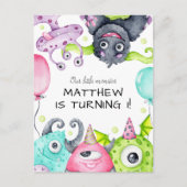 キッズリトルモンスターバースデーパーティーへの招待 ポストカード (正面)