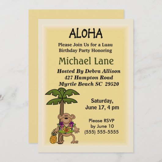 キッズルアウ(ハワイ式宴会)誕生日招待状 招待状 (正面/裏面)
