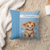 キッズルームかわいいライオンの青 クッション (ブランケット)