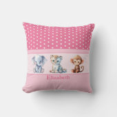 キッズルームかわいい動物の名前を追加ピンク クッション (正面)