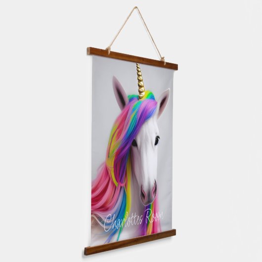 キッズルームレインボーぶら下がったユニコーンのタペストリー 吊り下げ型タペストリー (傾斜あり)