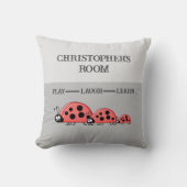 キッズルームレディバグズ名前をカスタムするグレイ クッション (正面)