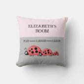キッズルームレディバグズ名前をカスタムするグレーピンク クッション (正面)