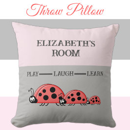 キッズルームレディバグズ名前をカスタムするグレーピンク クッション