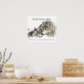 キッズルーム聖なる書物、 経典、神はあなたを愛するウルフファミリー ポスター (キッチン)