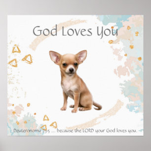 キッズルーム聖なる書物、 経典、神はあなたを愛するChihuahua Dog ポスター