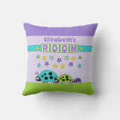 キッズルームLadybugs名前パープルグリーンを追加 クッション (裏面)