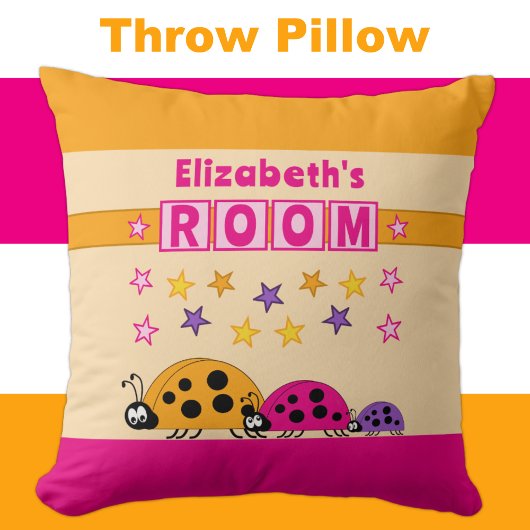キッズルームLadybugs名前パープルピンクを追加 クッション