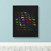 キッズレインボーカッコいいカラフルかわいい恐竜 キャンバスプリント (インサイチュ (ウッドフロア))