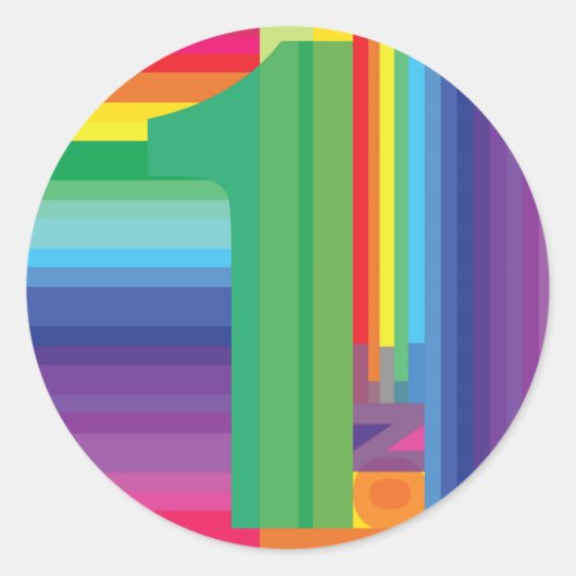 キッズレインボーカラフル1歳の誕生日パーティー ラウンドシール (正面)