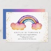 キッズレインボークラウドバースデーパーティー 招待状 (正面/裏面)