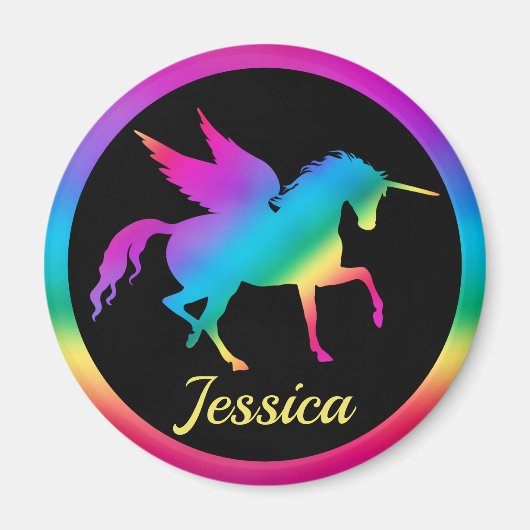 キッズレインボーグラデーションユニコーンシルエット マグネット (正面)
