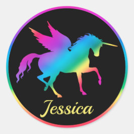 キッズレインボーグラデーションユニコーンシルエット ラウンドシール