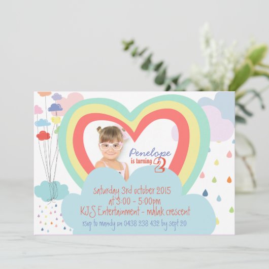 キッズレインボーテーマ誕生日招待状 招待状 (スタンド正面)