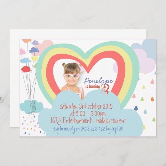 キッズレインボーテーマ誕生日招待状 招待状 (正面/裏面)
