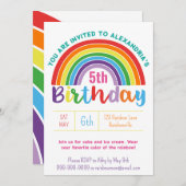 キッズレインボーバースデーパーティーカラフルガールかわいらしズ 招待状 (正面/裏面)