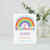 キッズレインボーバースデーパーティーカラフルガールズかわいらし インビテーションポストカード (スタンド正面)