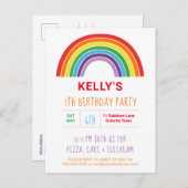 キッズレインボーバースデーパーティーカラフルガールズかわいらし インビテーションポストカード (正面/裏面)