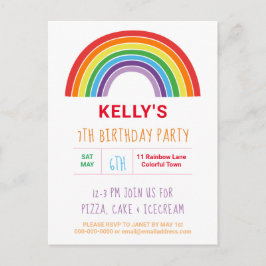 キッズレインボーバースデーパーティーカラフルガールズかわいらし インビテーションポストカード