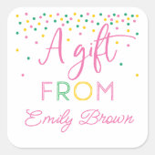 キッズレインボーパーソナライズされたギフトステッカー スクエアシール (正面)