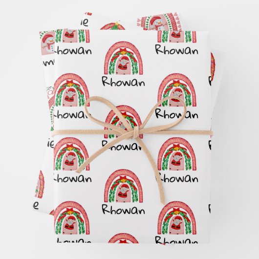 キッズレインボーパーソナライズされたクリスマス ラッピングペーパーシート (インサイチュ)