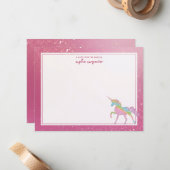 キッズレインボーユニコーンパーソナライズされた ノートカード (正面/裏面インサイチュ)