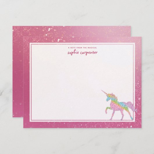 キッズレインボーユニコーンパーソナライズされた ノートカード (正面/裏面)