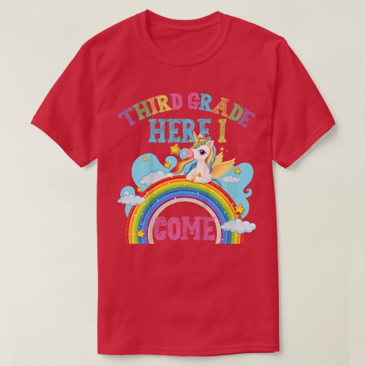 キッズレインボーユニコーンラバー3年生I Tシャツ (デザイン正面)