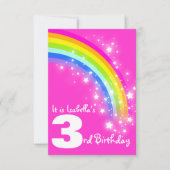 キッズレインボー3rd誕生日ピンクの誕生日招待状 招待状 (正面)