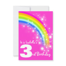 キッズレインボー3rd誕生日ピンクの誕生日招待状