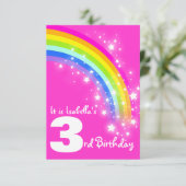 キッズレインボー3rd誕生日ピンクの誕生日招待状 招待状 (スタンド正面)