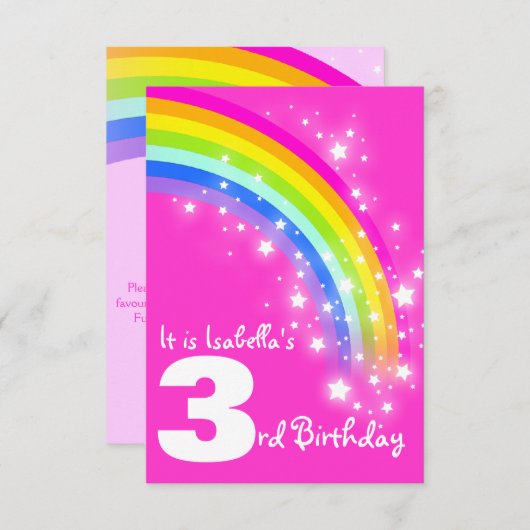 キッズレインボー3rd誕生日ピンクの誕生日招待状 招待状 (正面/裏面)