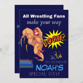 キッズレスリングをテーマにしたレスラーパーティの招待状 招待状 (正面/裏面)