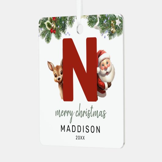 キッズレターNモノグラムクリスマスツリー メタルオーナメント (正面左)