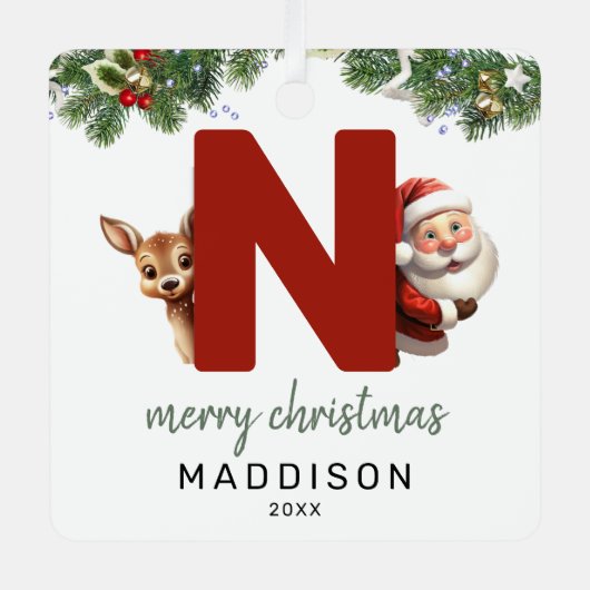 キッズレターNモノグラムクリスマスツリー メタルオーナメント (正面)