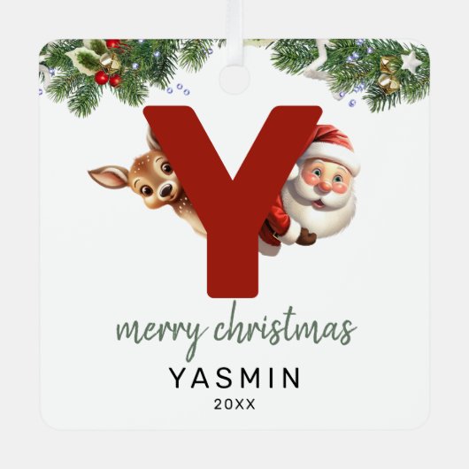 キッズレターYモノグラムクリスマスツリー メタルオーナメント (正面)