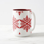 キッズレッドクリスマススノーフレークパーティーマグカップ ツートーンマグカップ (正面右)