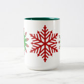キッズレッドグリーンクリスマススノーフレークパーティーマグカップ ツートーンマグカップ (中央)