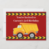 キッズレッドダンプトラックボーイズ誕生日パーティー 招待状 (正面)