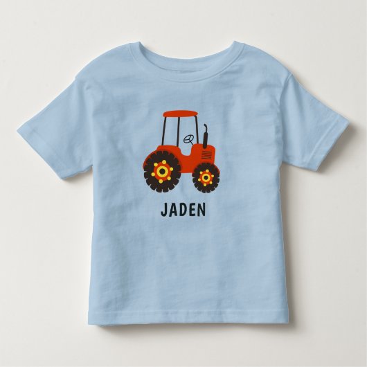 キッズレッドトラクターパーソナライズされた農業用車 トドラーTシャツ (正面)