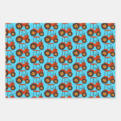 キッズレッドトラクター誕生日ブルーイエローホワイト ラッピングペーパーシート (正面3)